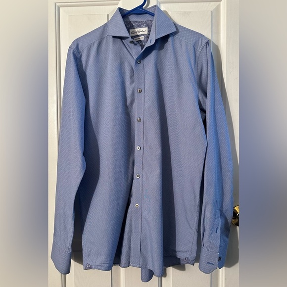 ROBERT GRAHAM Tailored Fit 39 15.5 Blue 100% Cotton Button Down Blue FLIP CUFF - Picture 3 of 14